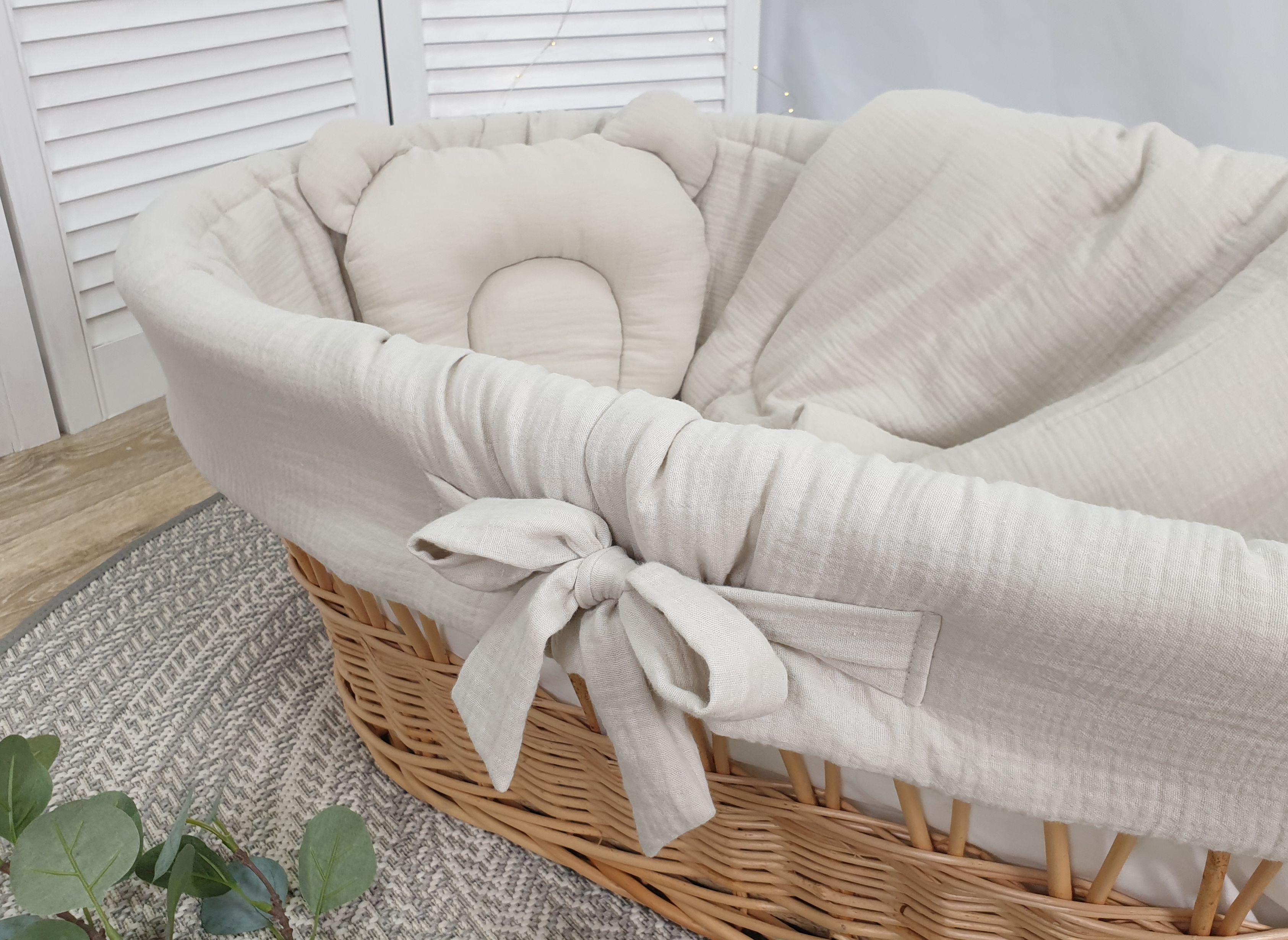 Stubenwagen Ausstattung 4-tlg mit Himmel Beige Musselin
