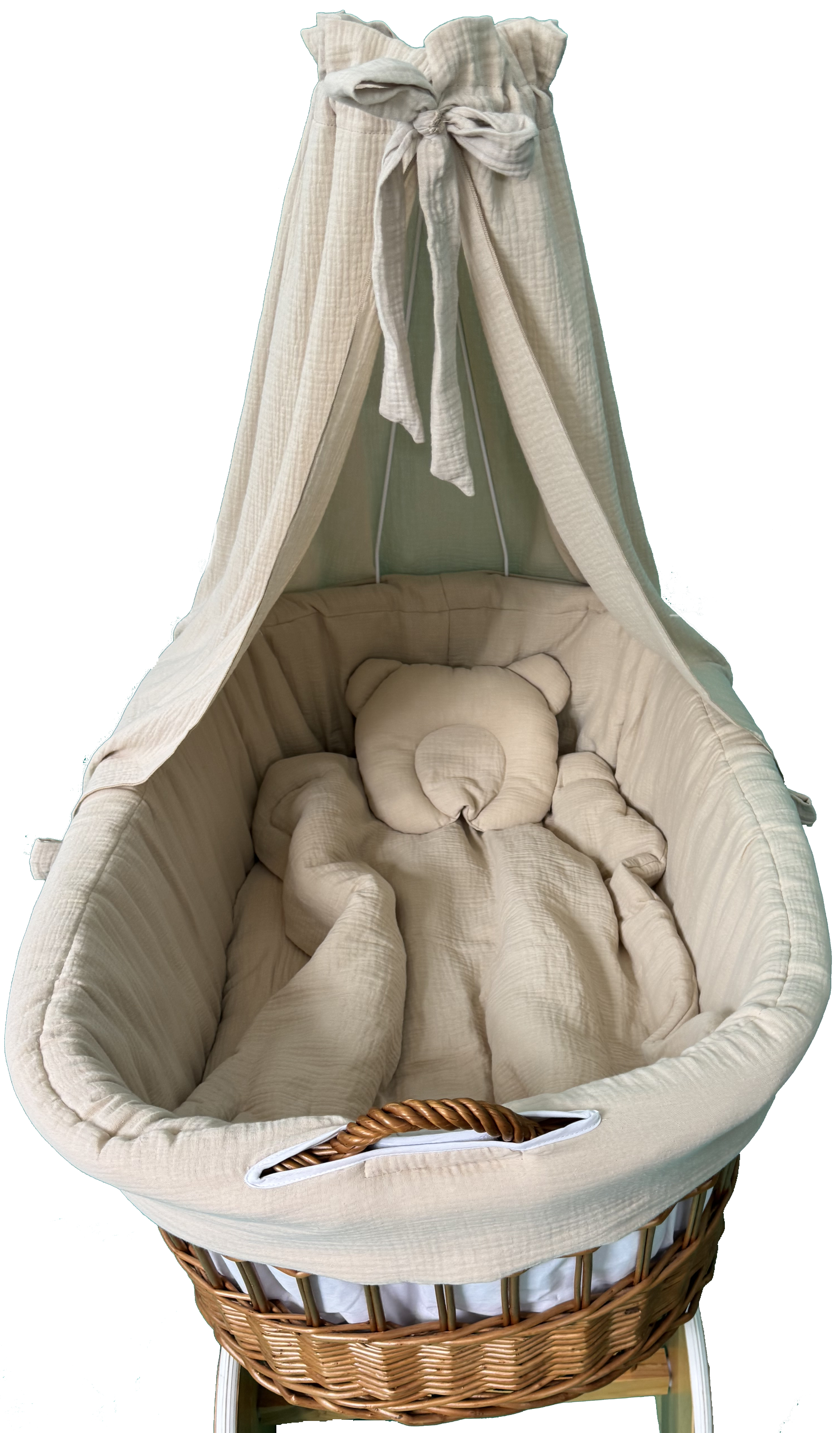 Stubenwagen Ausstattung 5-tlg mit Himmel Beige Musselin Serie MBEHIMXL