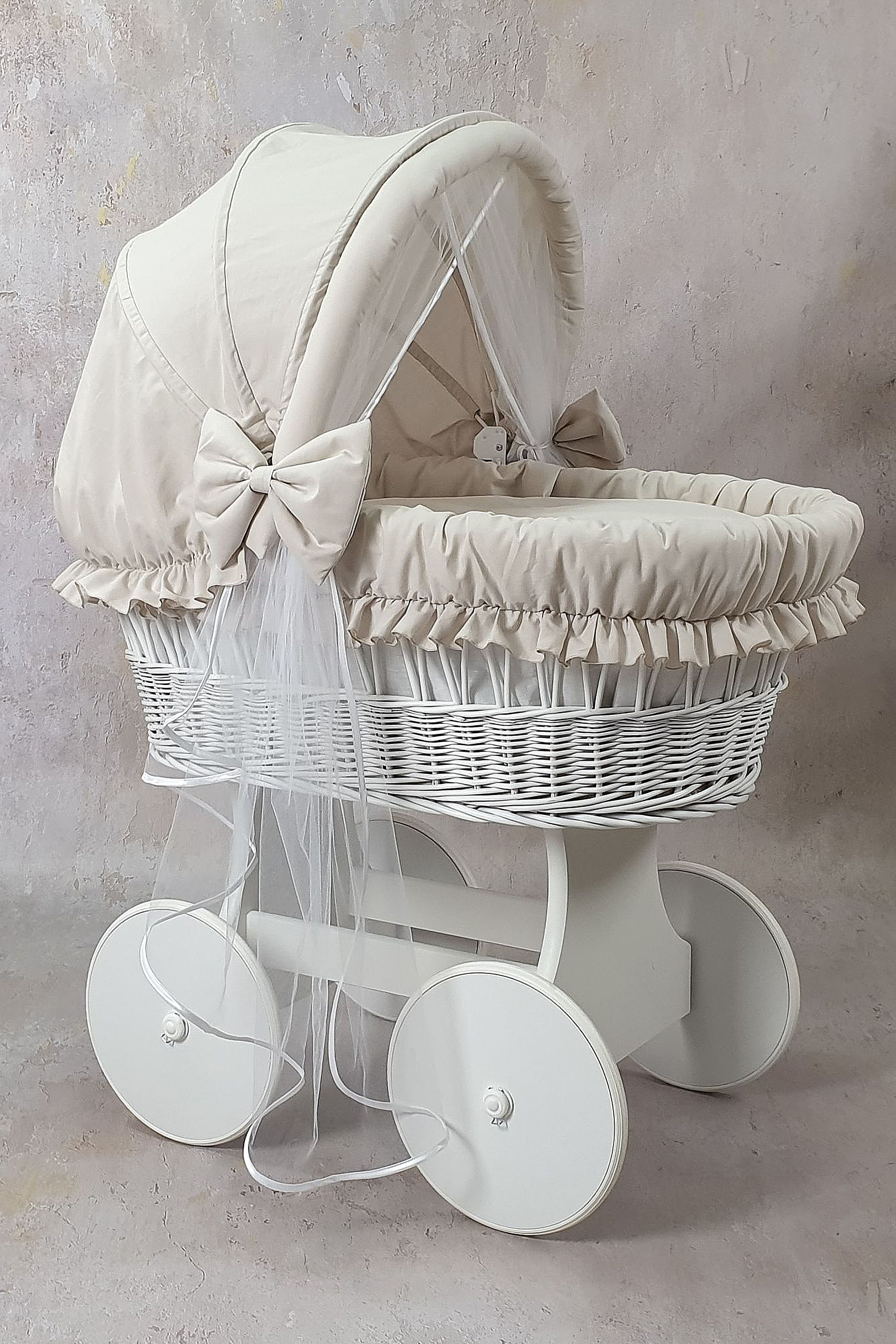 Stubenwagen Komplettset mit Haube und Moskitonetz Beige Baumwolle
