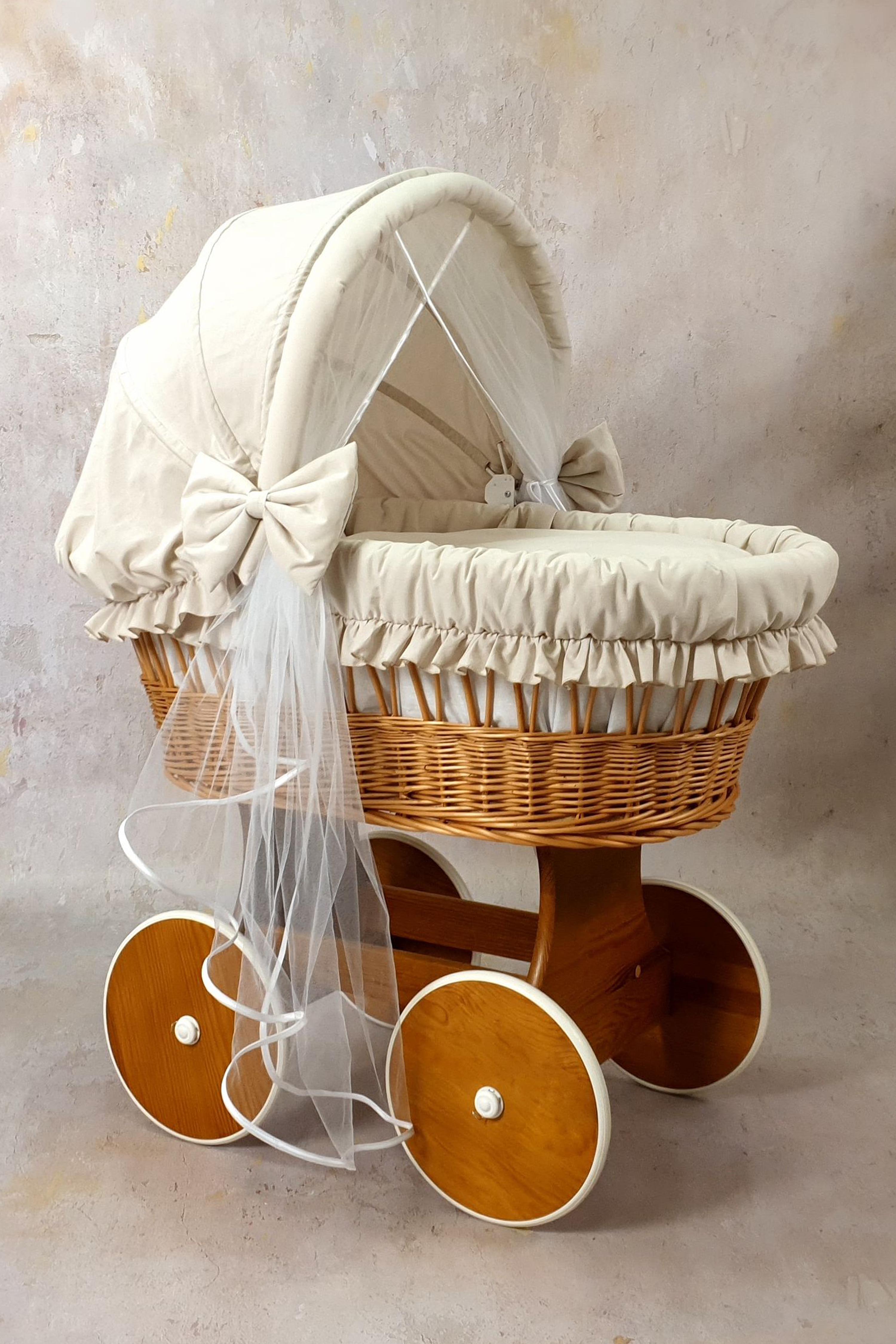 Stubenwagen Komplettset mit Haube und Moskitonetz Beige Baumwolle Serie BNBE-MOS
