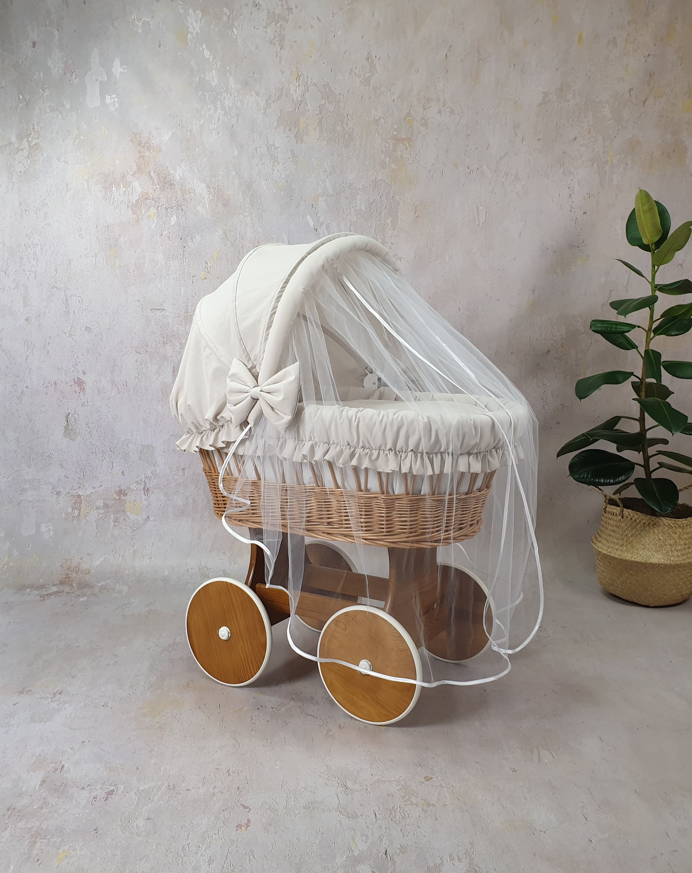 Stubenwagen Komplettset mit Haube und Moskitonetz Beige Baumwolle Serie BNBE-MOS - Bild 4