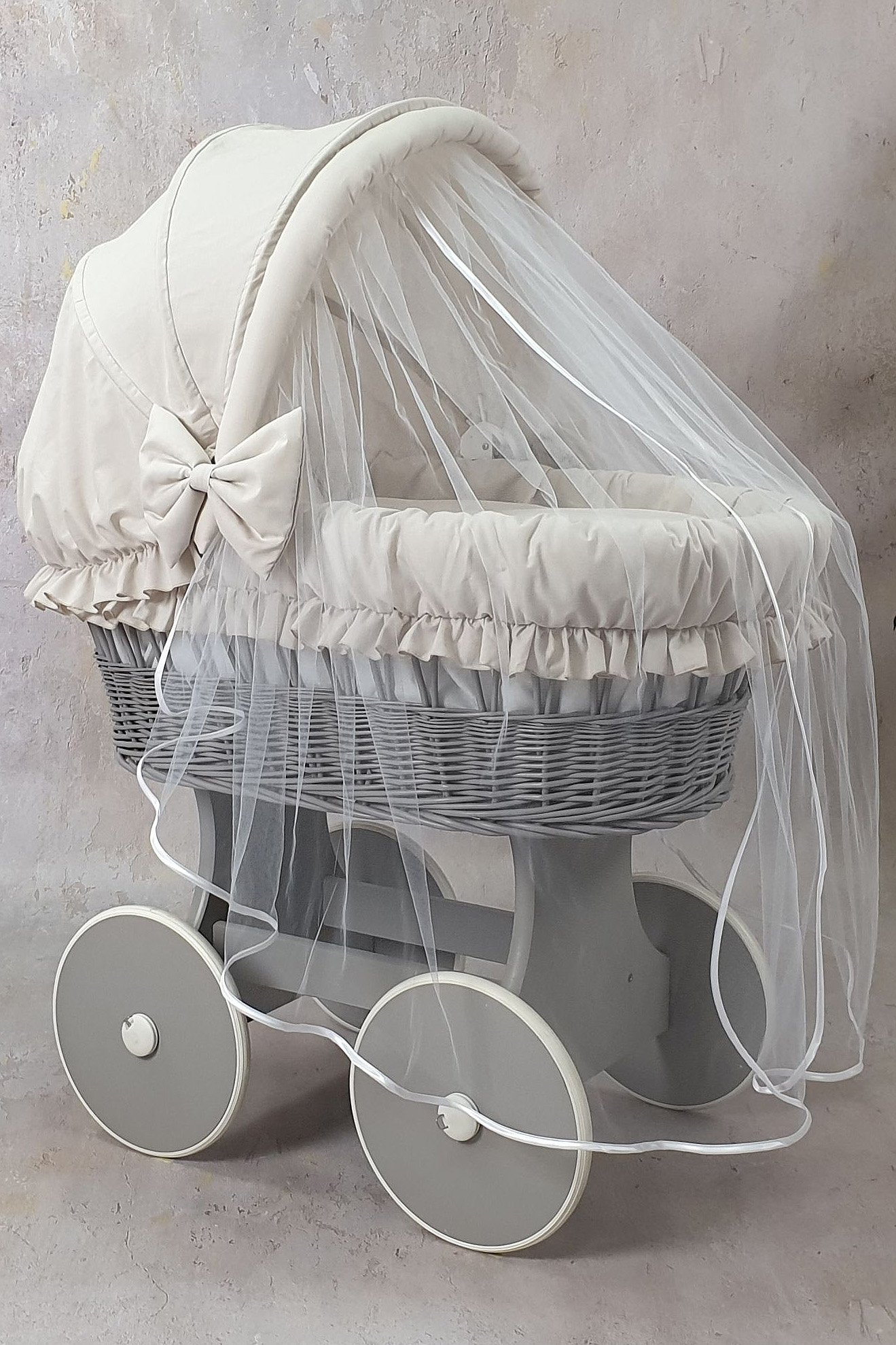 Stubenwagen Komplettset mit Haube und Moskitonetz Beige Baumwolle Serie BSBE-MOS - Bild 2