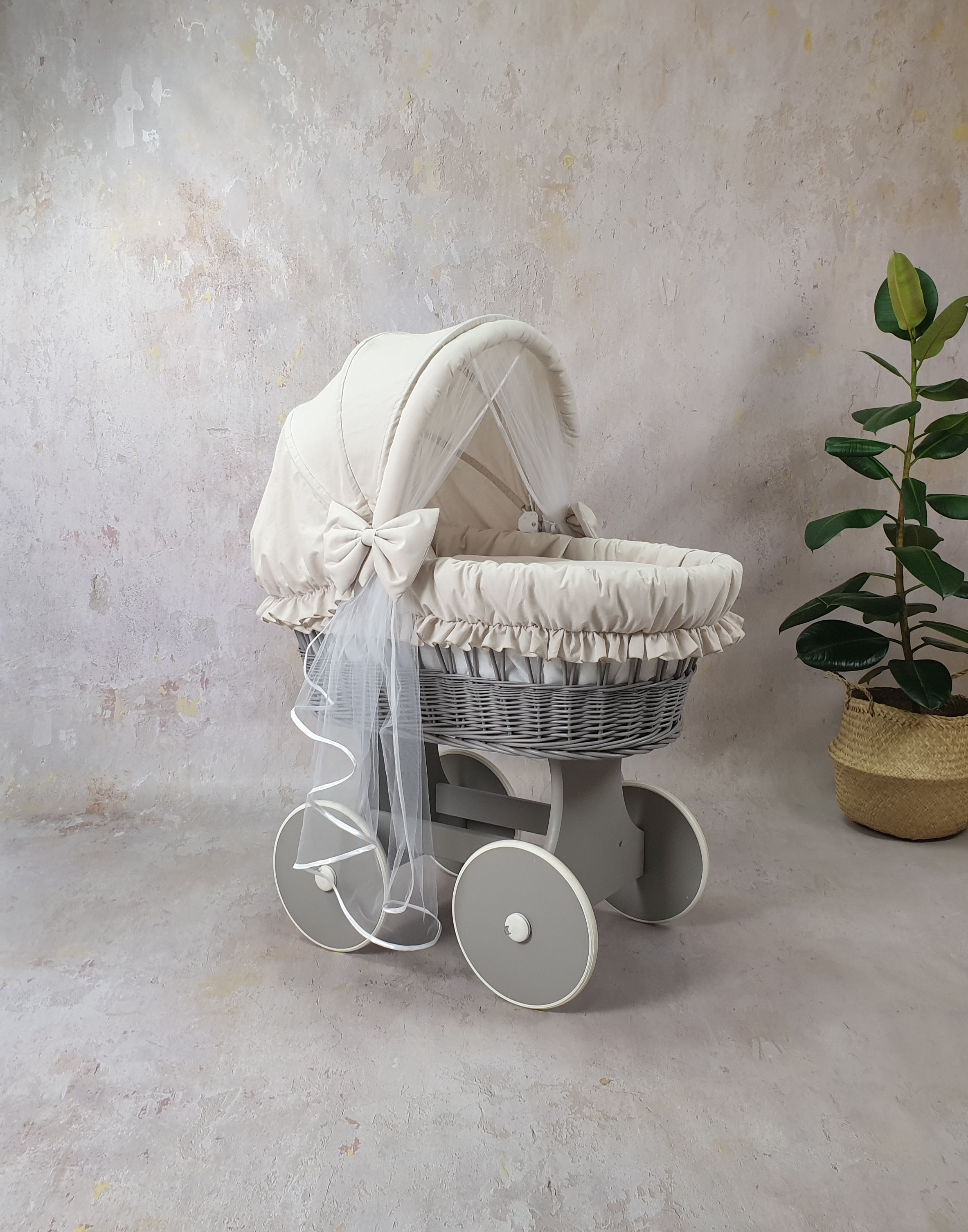 Stubenwagen Komplettset mit Haube und Moskitonetz Beige Baumwolle Serie BSBE-MOS - Bild 3