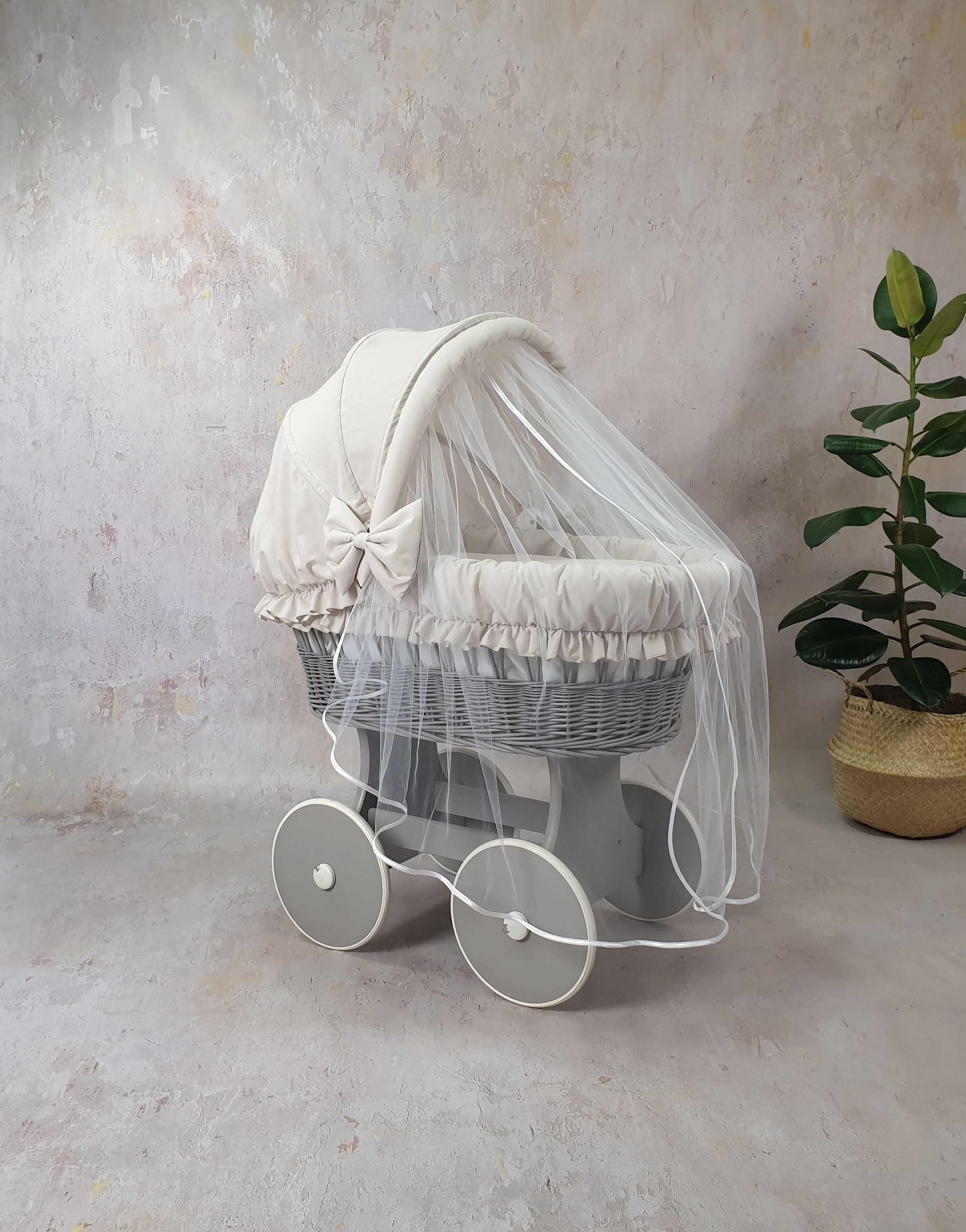 Stubenwagen Komplettset mit Haube und Moskitonetz Beige Baumwolle Serie BSBE-MOS - Bild 4