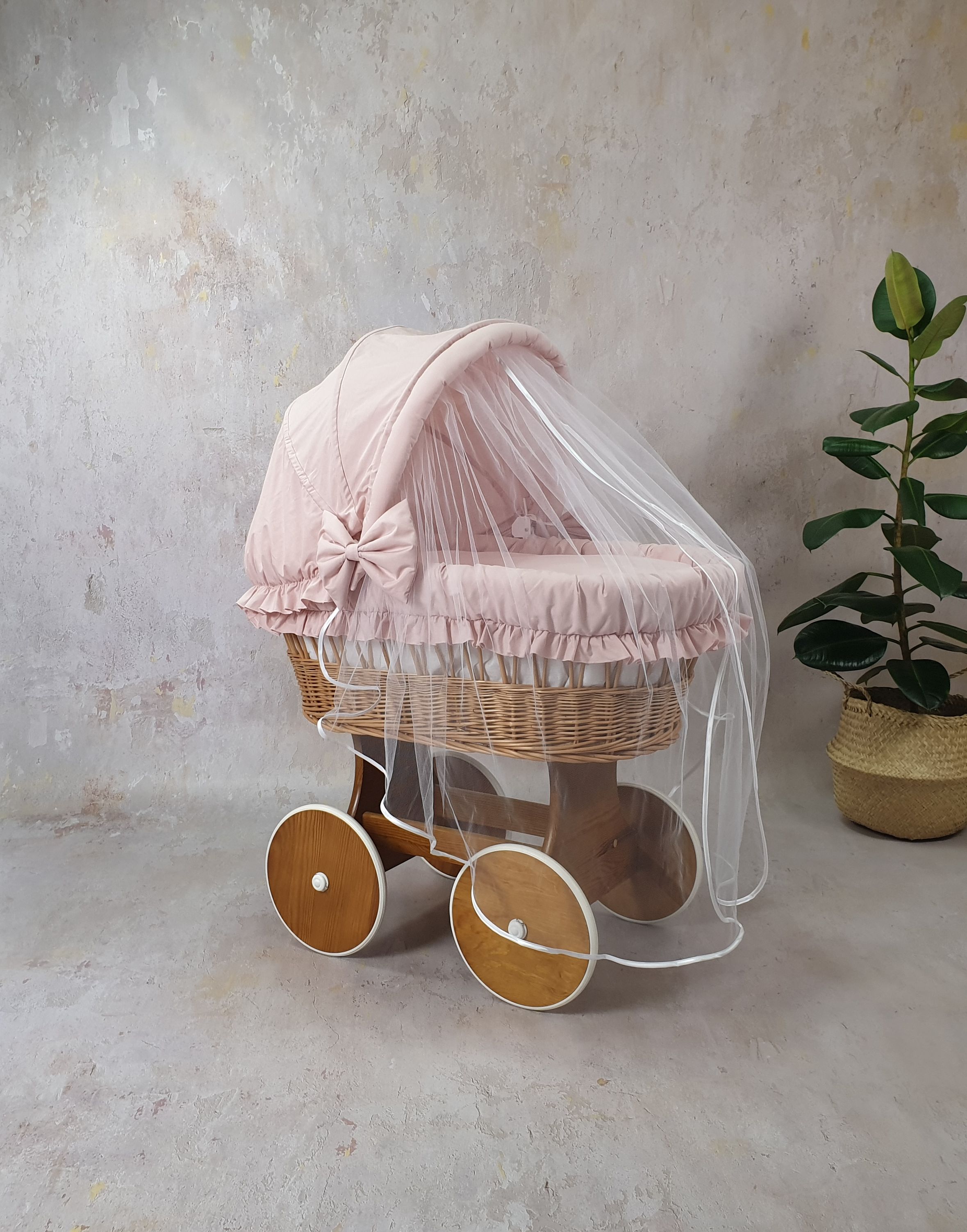 Stubenwagen Komplettset mit Haube und Moskitonetz Puderrosa Baumwolle Serie BNPR-MOS - Bild 3