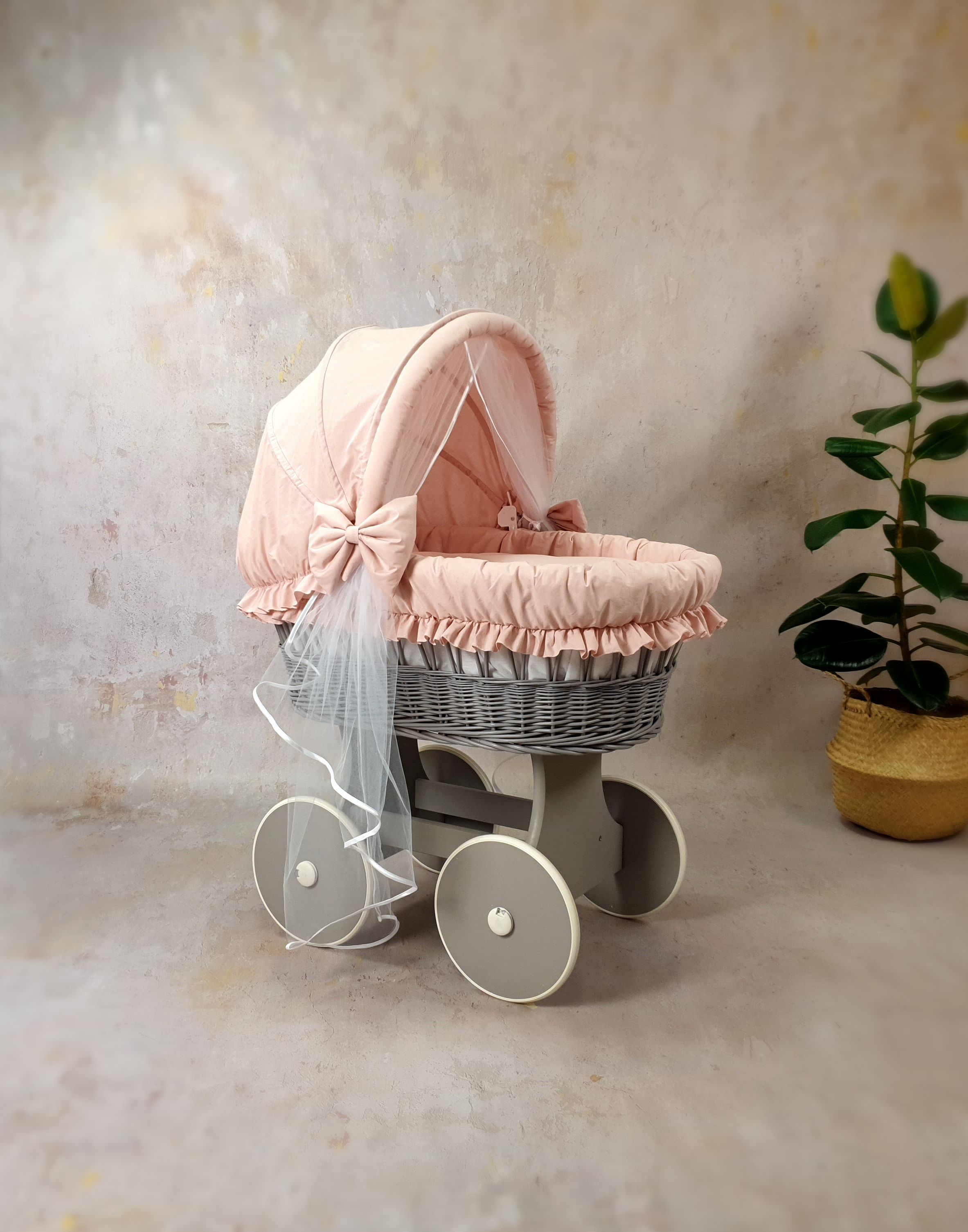 Stubenwagen Komplettset mit Haube und Moskitonetz Puderrosa - Bild 2