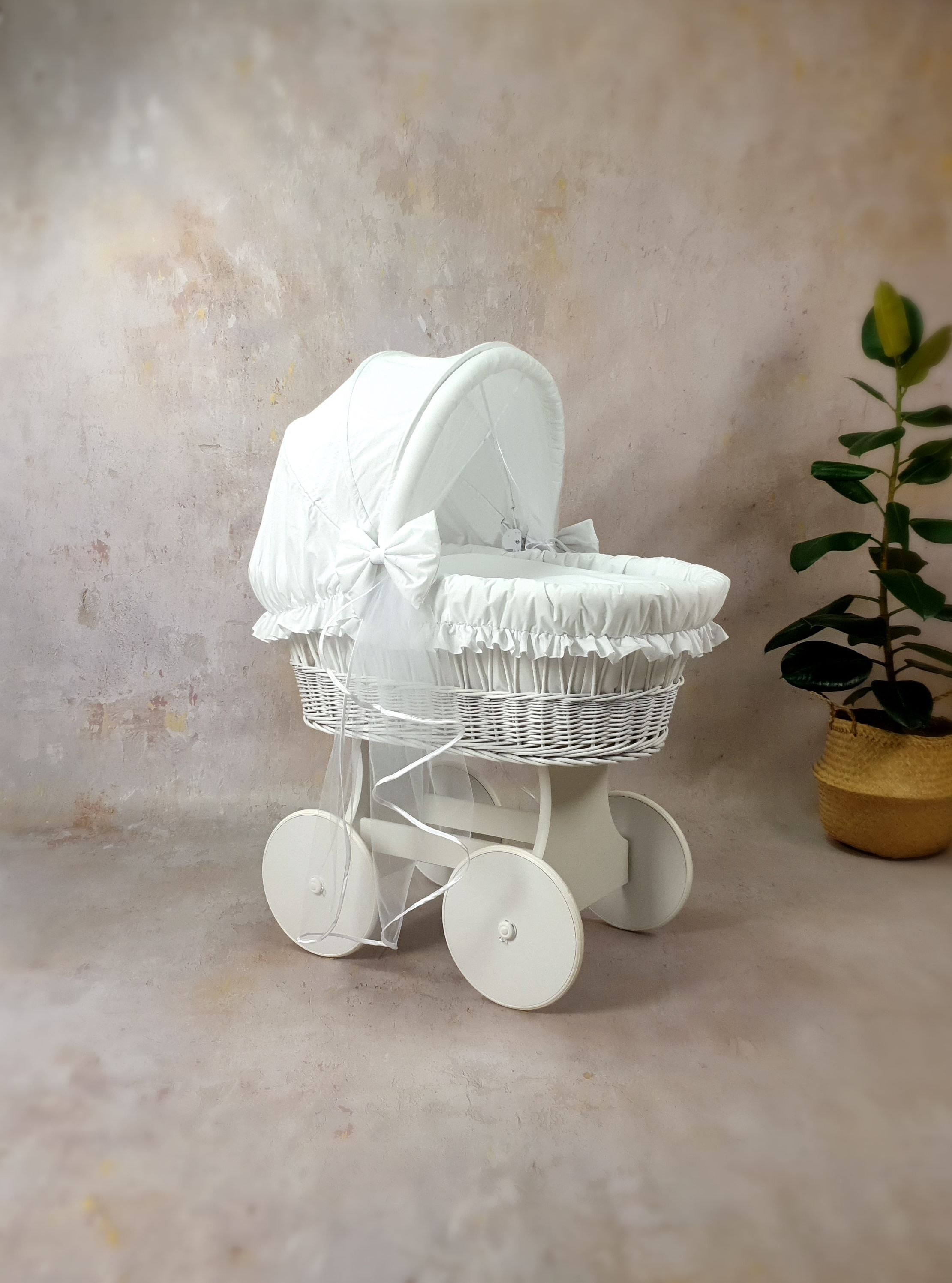 Stubenwagen Komplettset mit Haube und Moskitonetz Weiß Baumwolle - Bild 2