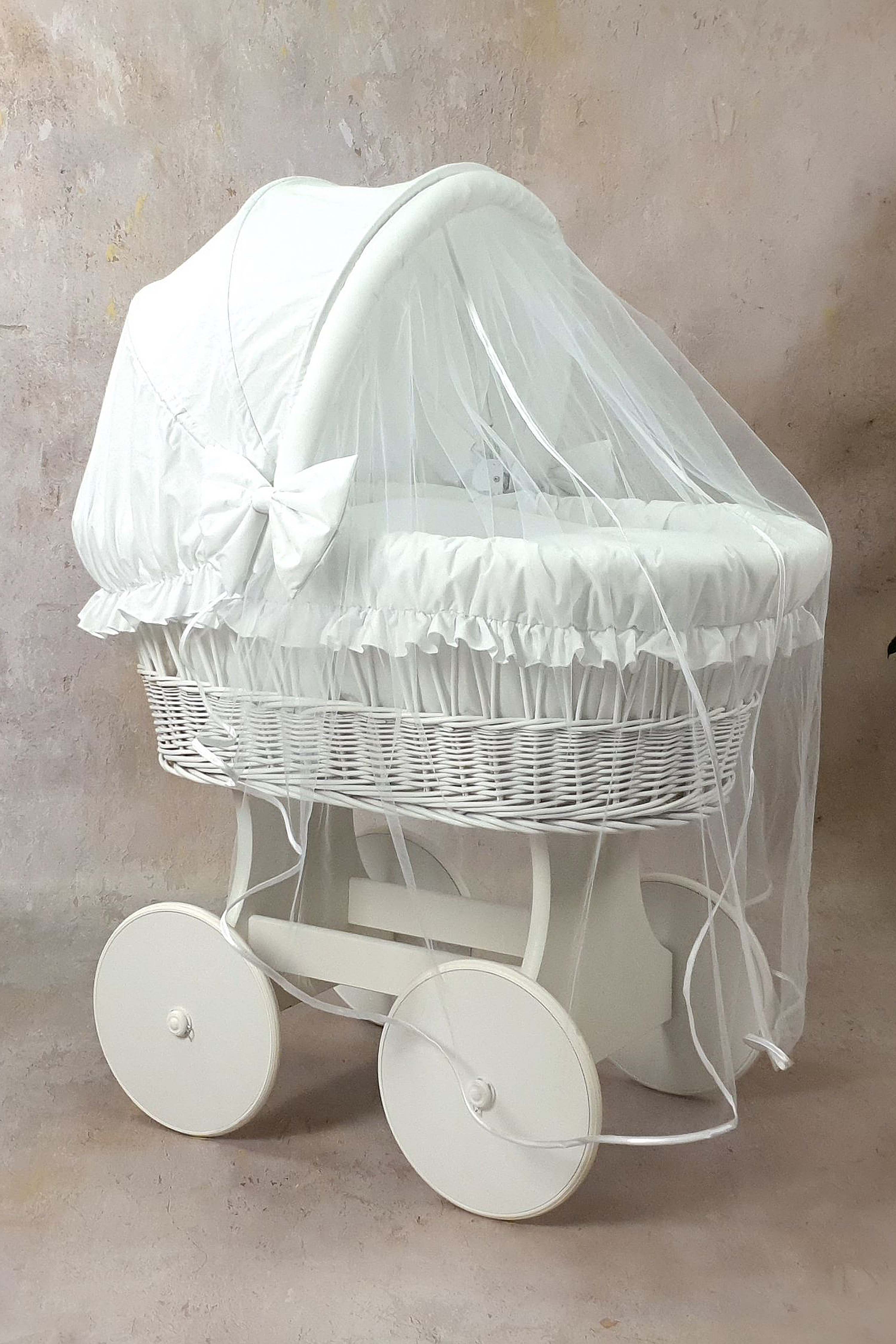 Stubenwagen Komplettset mit Haube und Moskitonetz Weiß Baumwolle - Bild 3