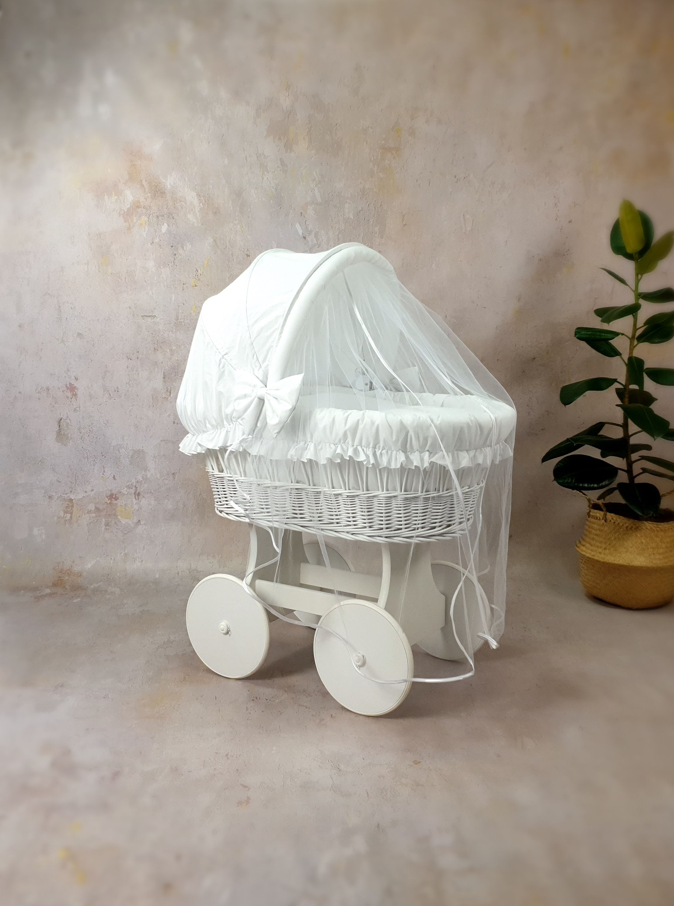 Stubenwagen Komplettset mit Haube und Moskitonetz Weiß Baumwolle - Bild 4