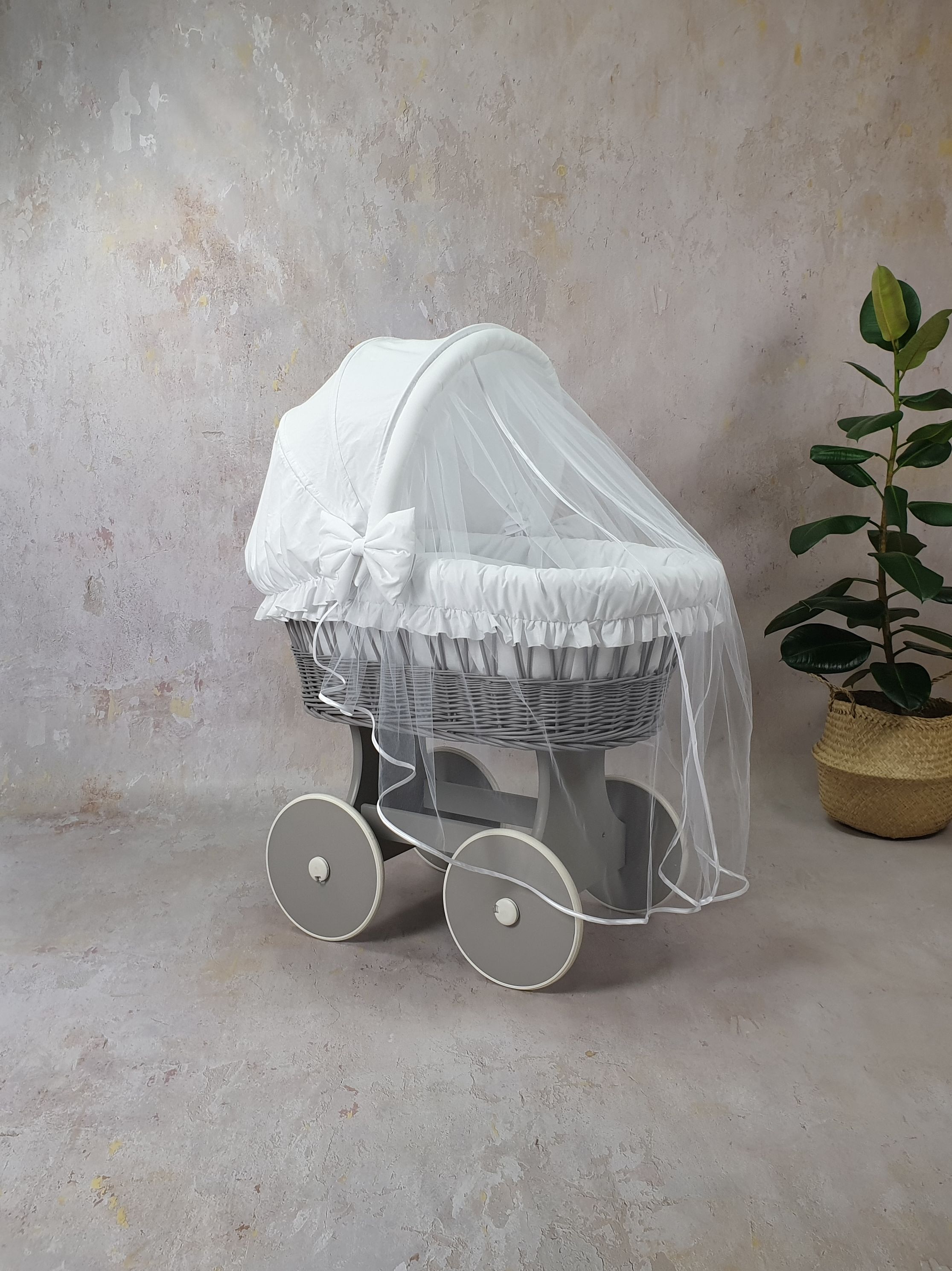 Stubenwagen Komplettset mit Haube und Moskitonetz Weiß - Bild 4