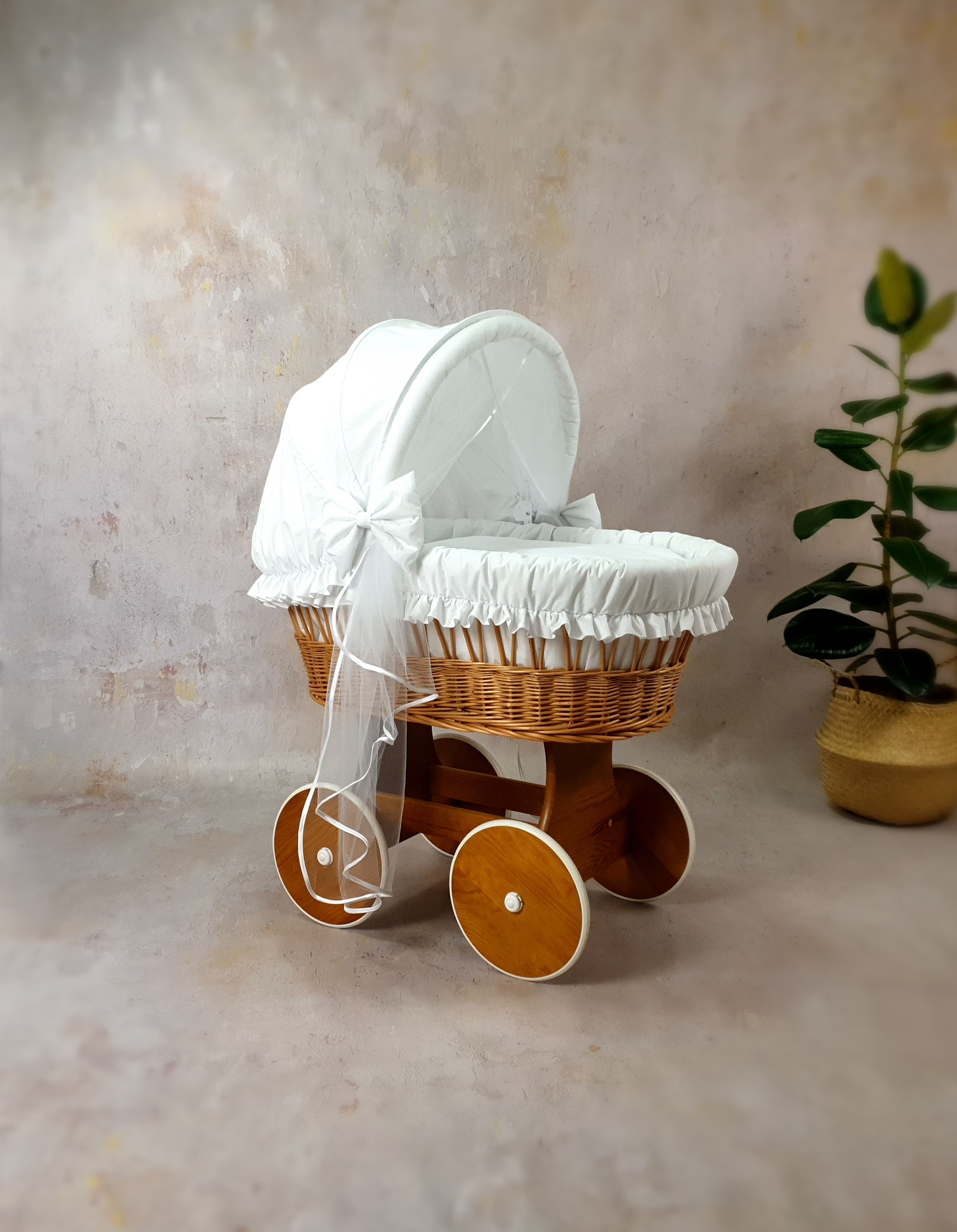 Stubenwagen Komplettset mit Haube und Moskitonetz Weiß Serie BNBI-MOS - Bild 2
