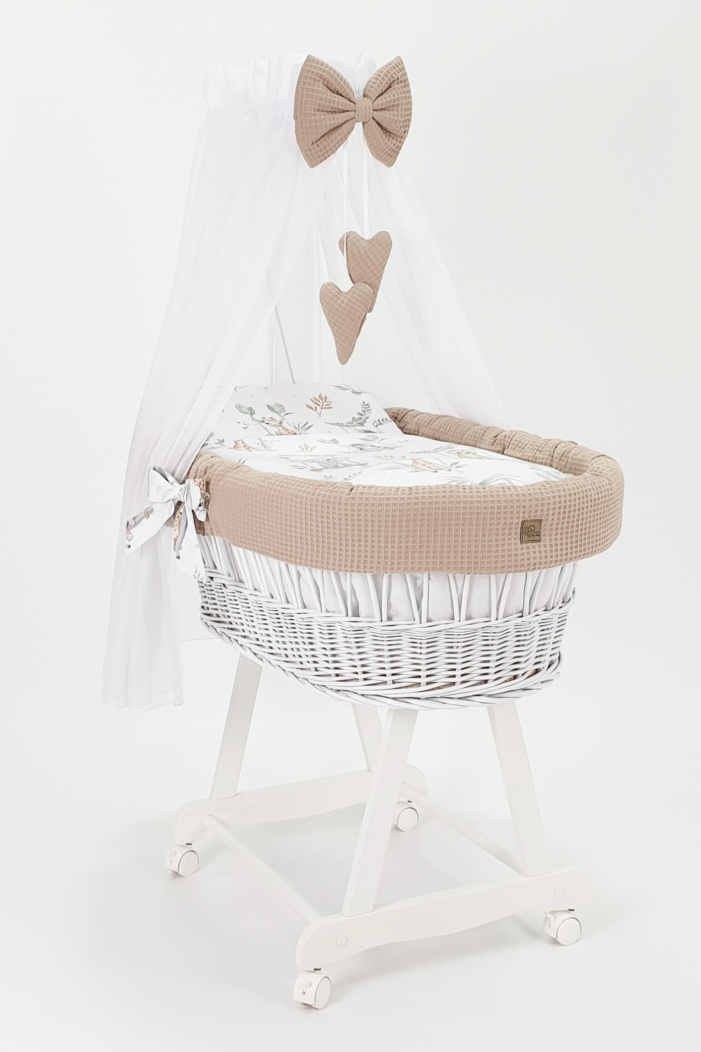 Stubenwagen mit Himmel mit Bettwäsche Set Beige Waffel
