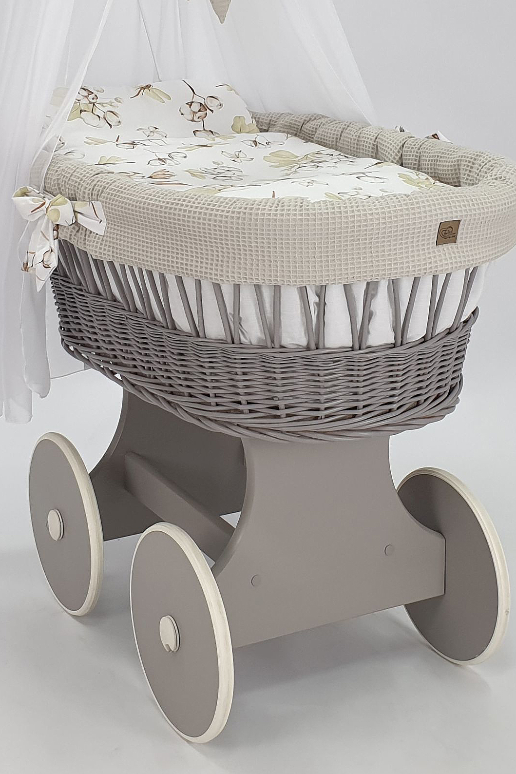 Stubenwagen mit Himmel mit Bettwäsche Set Beige Waffel Serie hgbe-kola - Bild 4
