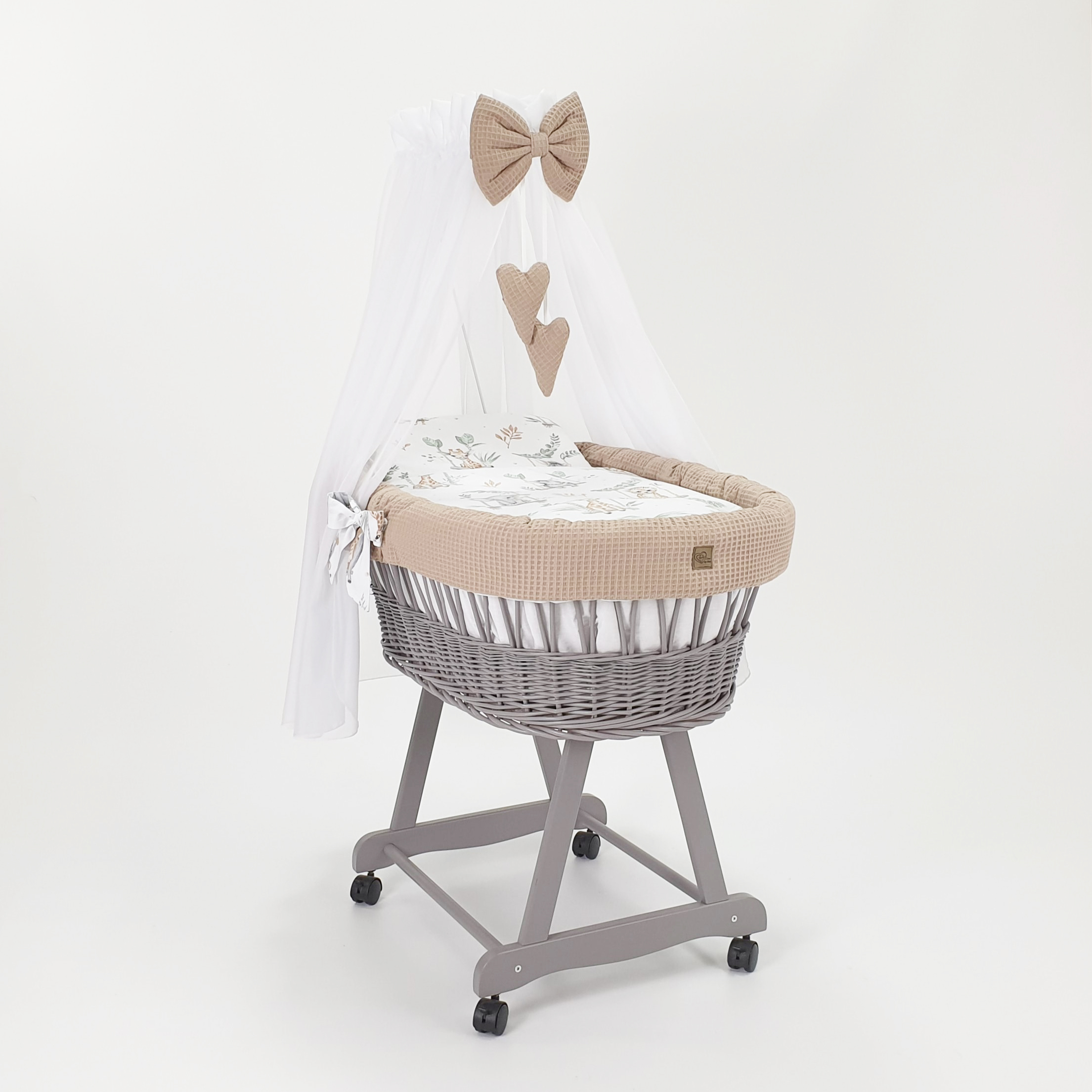 Stubenwagen mit Himmel mit Bettwäsche Set Beige Waffel Serie HGBE-MOS - Bild 2