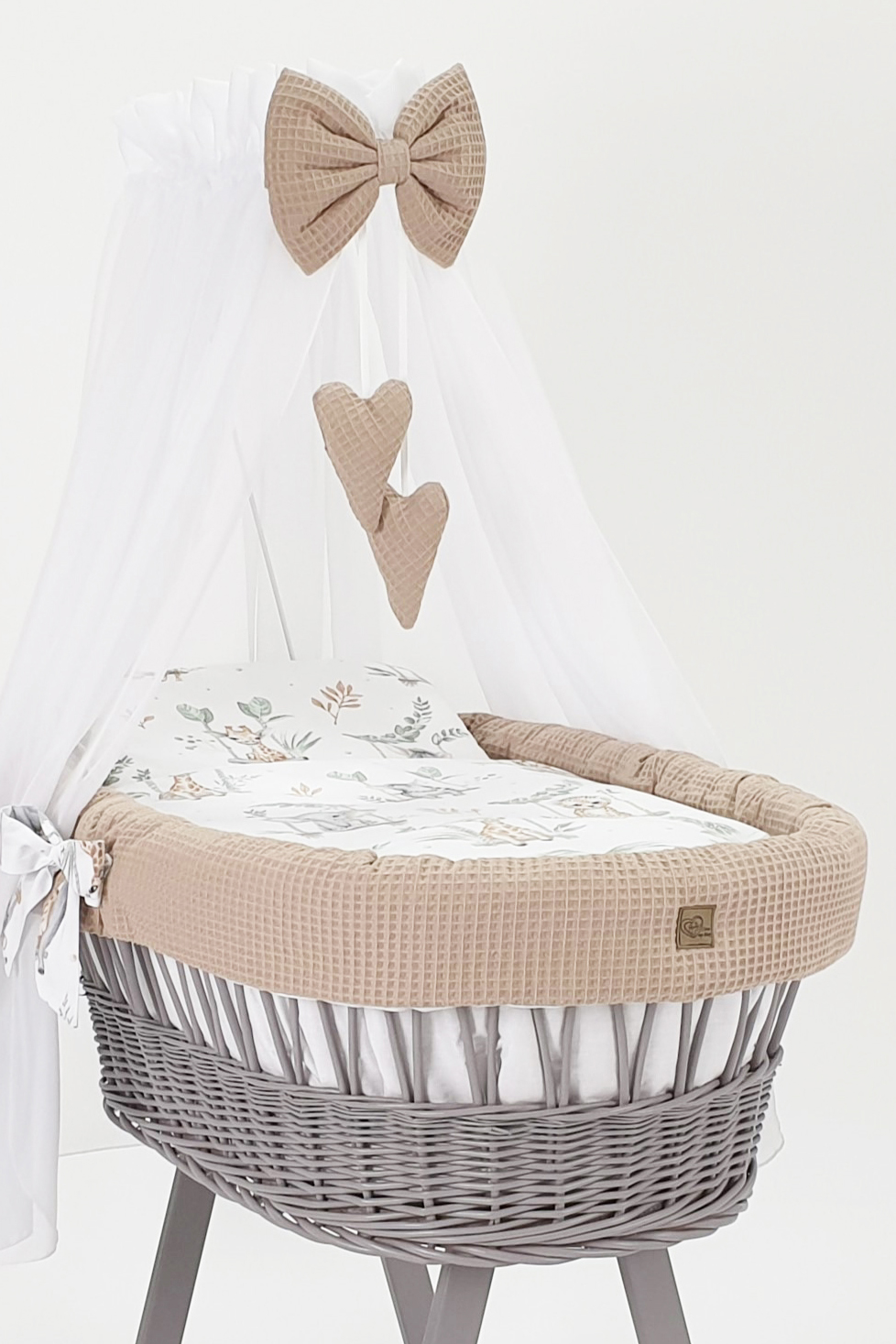 Stubenwagen mit Himmel mit Bettwäsche Set Beige Waffel Serie HGBE-MOS - Bild 3