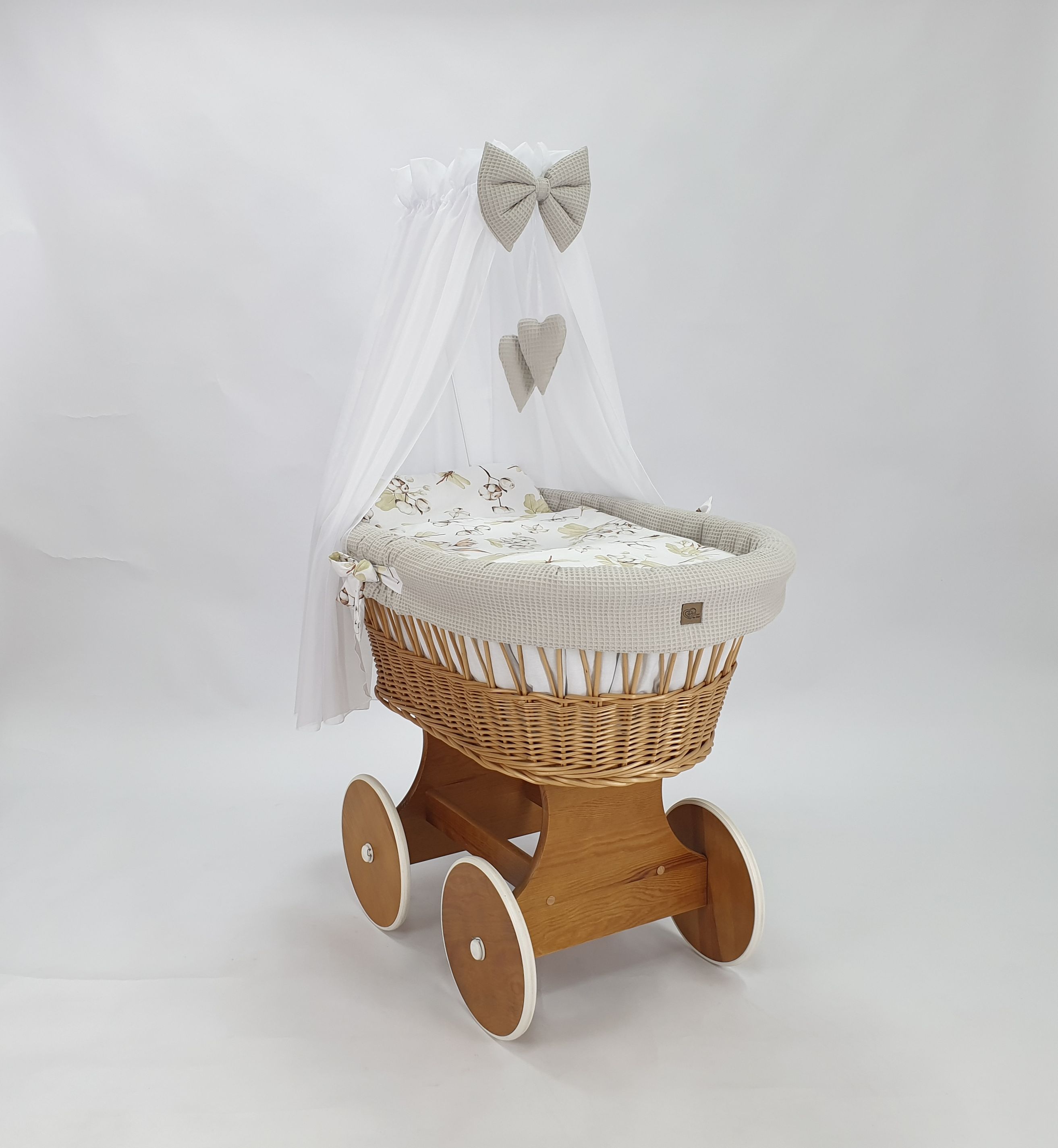 Stubenwagen mit Himmel mit Bettwäsche Set Beige Waffel Serie HNBE-KOLA