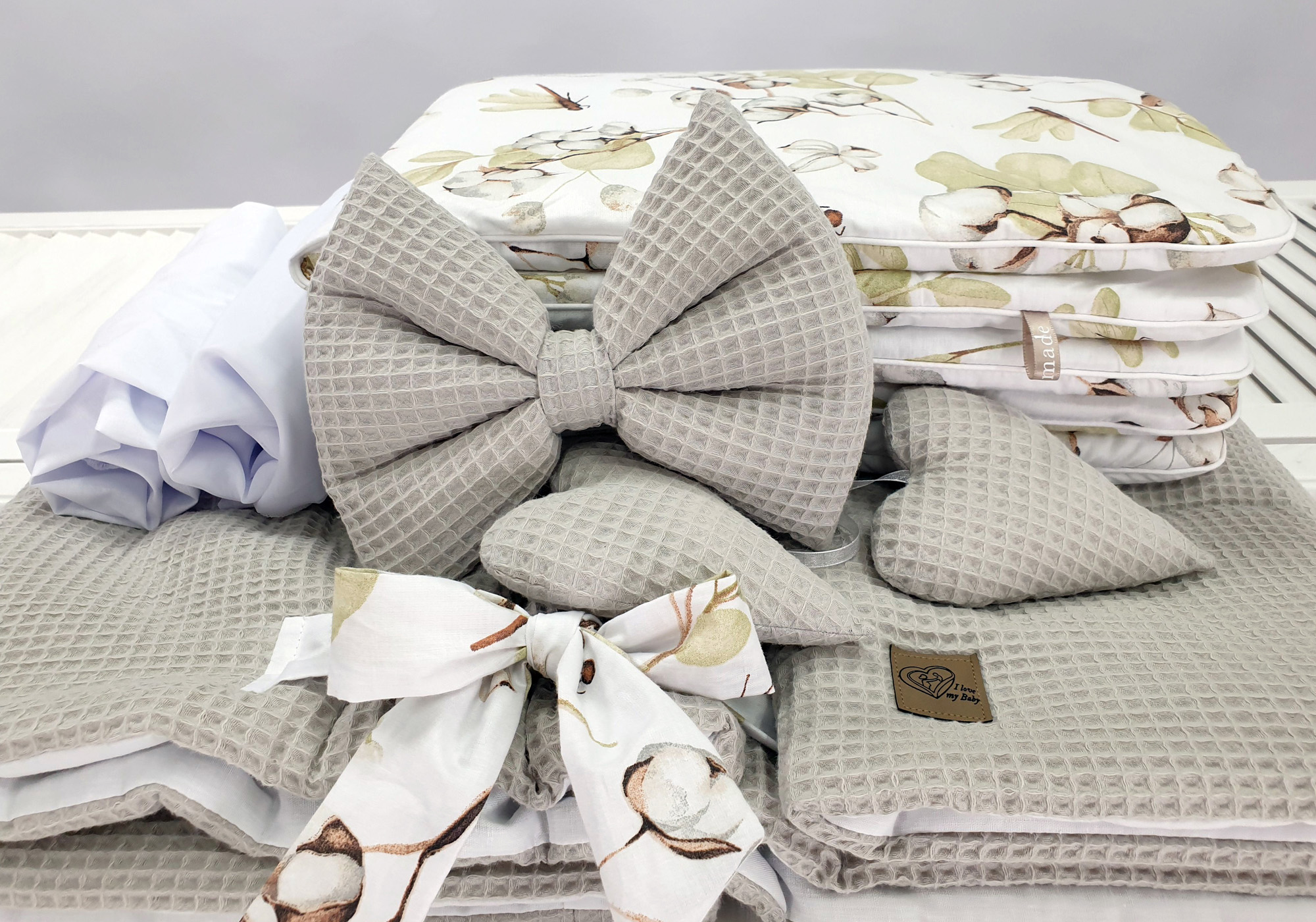 Stubenwagen mit Himmel mit Bettwäsche Set Beige Waffel Serie HNBE-KOLA - Bild 5