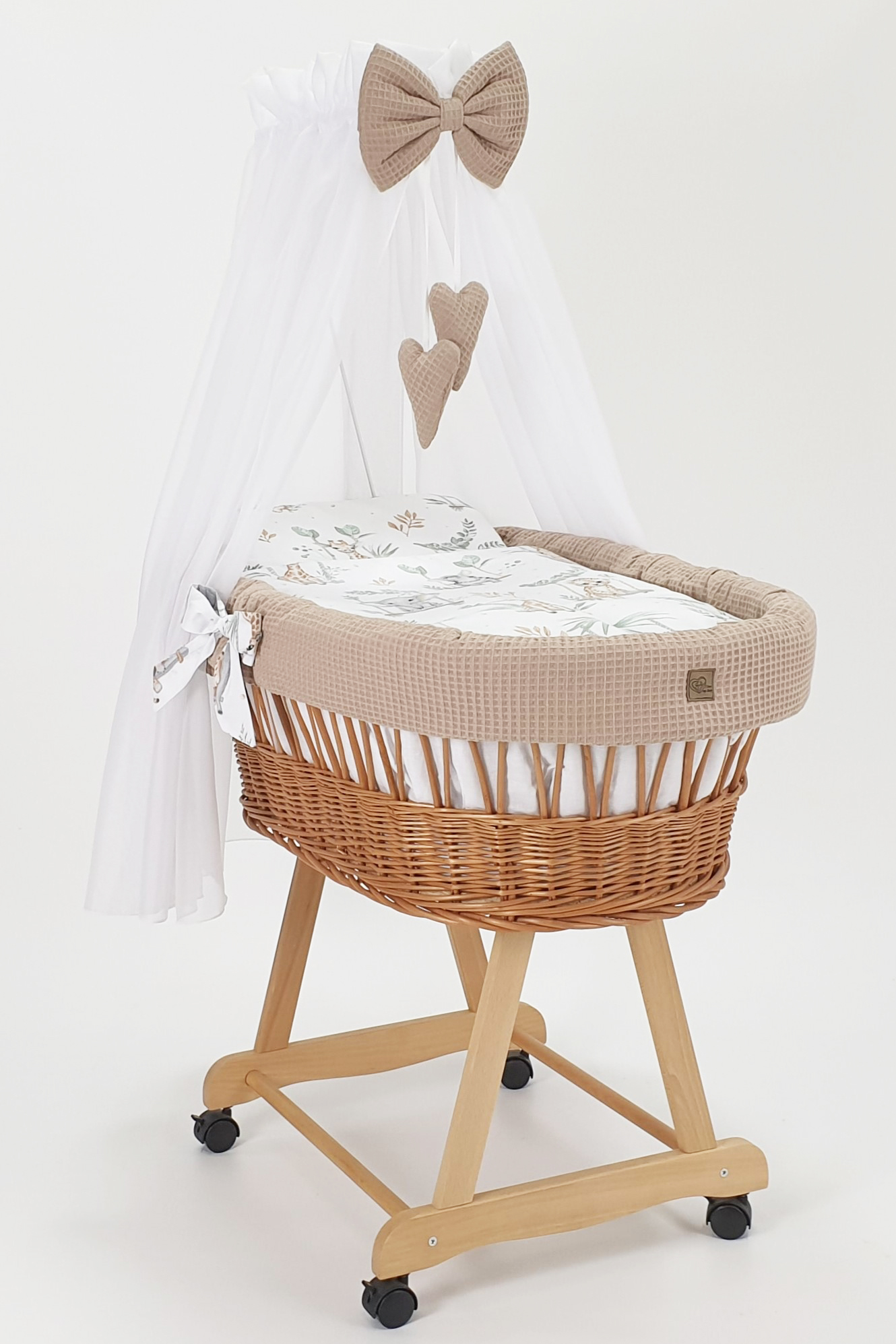 Stubenwagen mit Himmel mit Bettwäsche Set Beige Waffel Serie HNBE-MOS