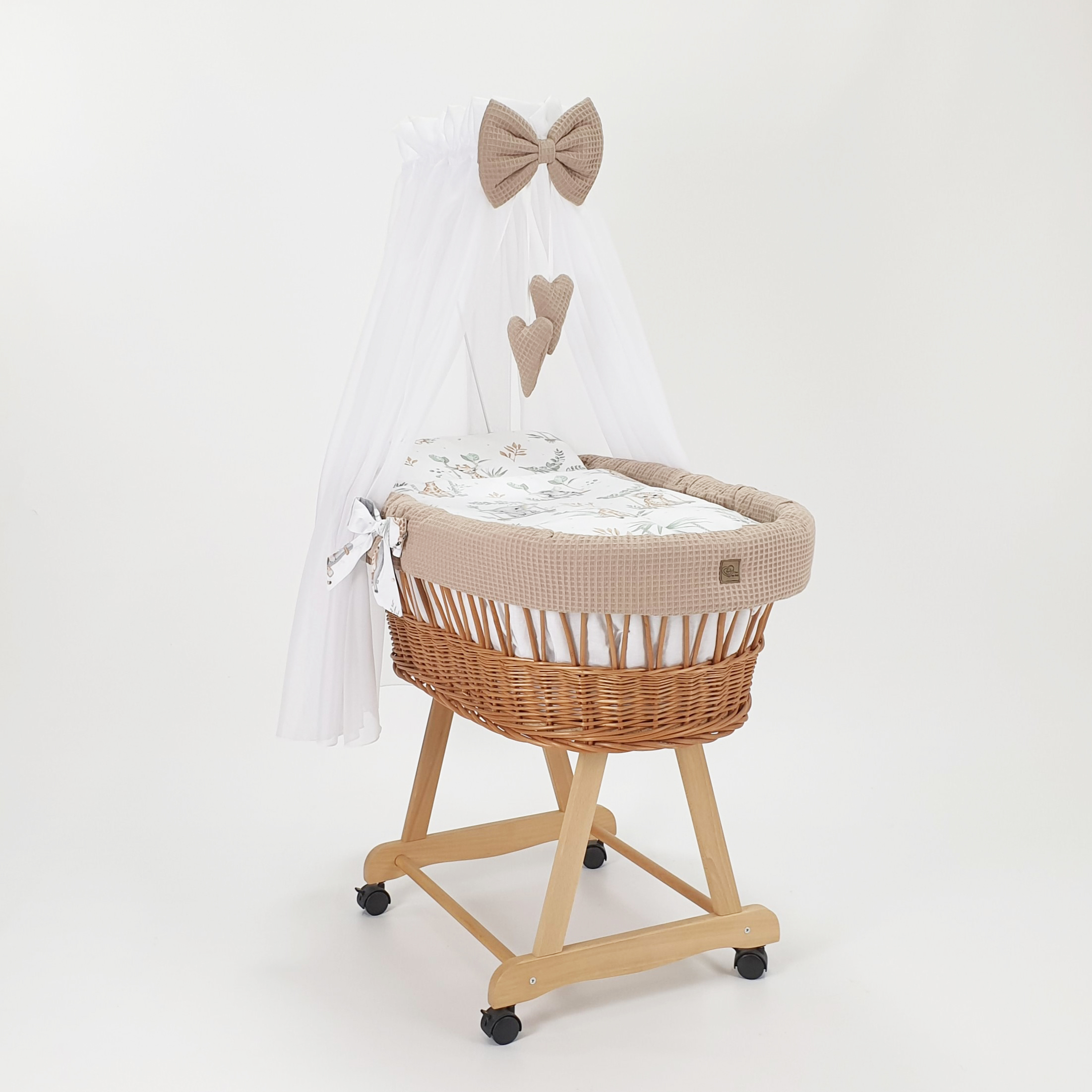 Stubenwagen mit Himmel mit Bettwäsche Set Beige Waffel Serie HNBE-MOS - Bild 2