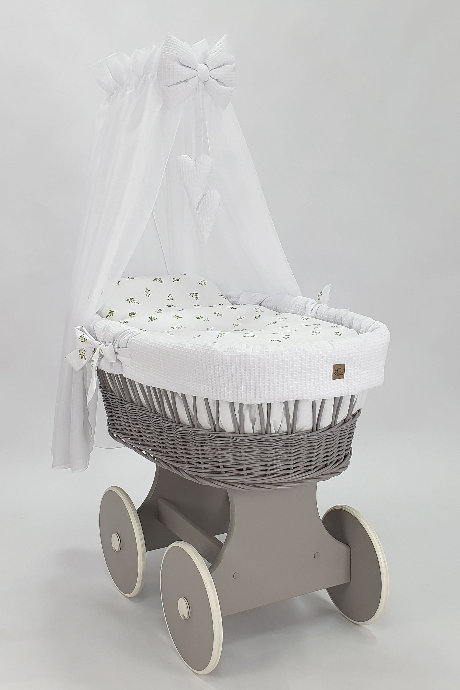 Stubenwagen mit Himmel mit Bettwäsche Set Weiß Waffel Serie HGBI-KOLA