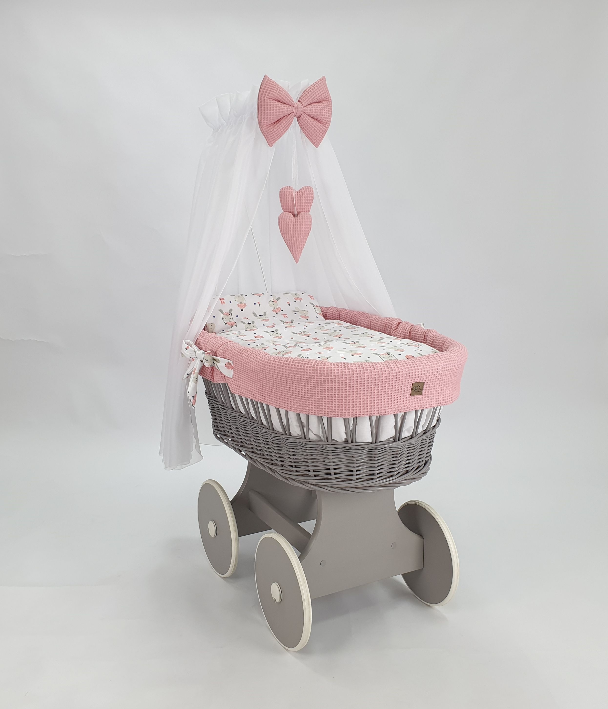 Stubenwagen mit Himmel mit Bettwäsche Set Weiß Waffel Serie HGPR-KOLA - Bild 2