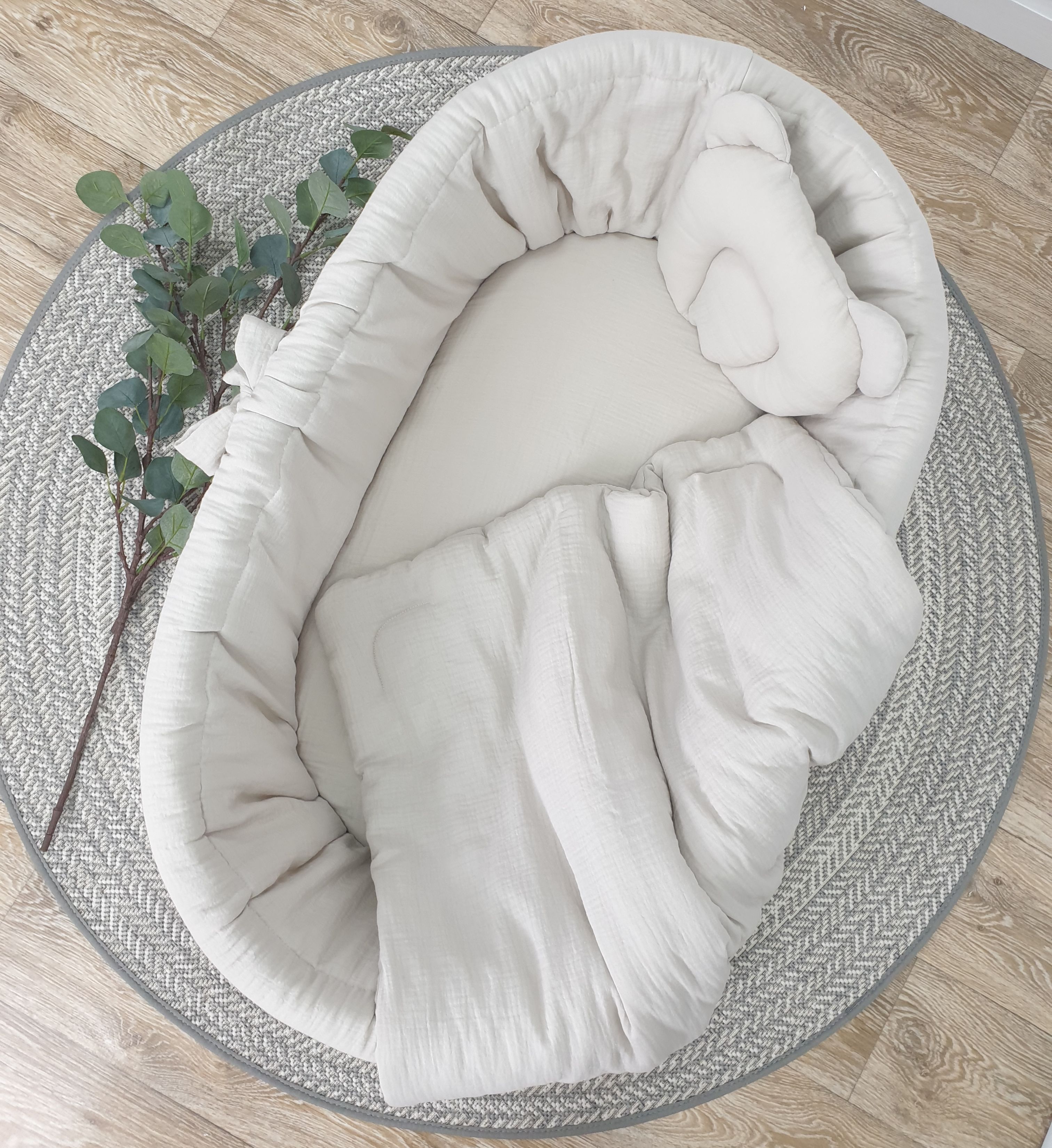 Stubenwagen ohne Himmel mit Bettwäsche Set Beige Musselin Serie BBE-MUS - Bild 3
