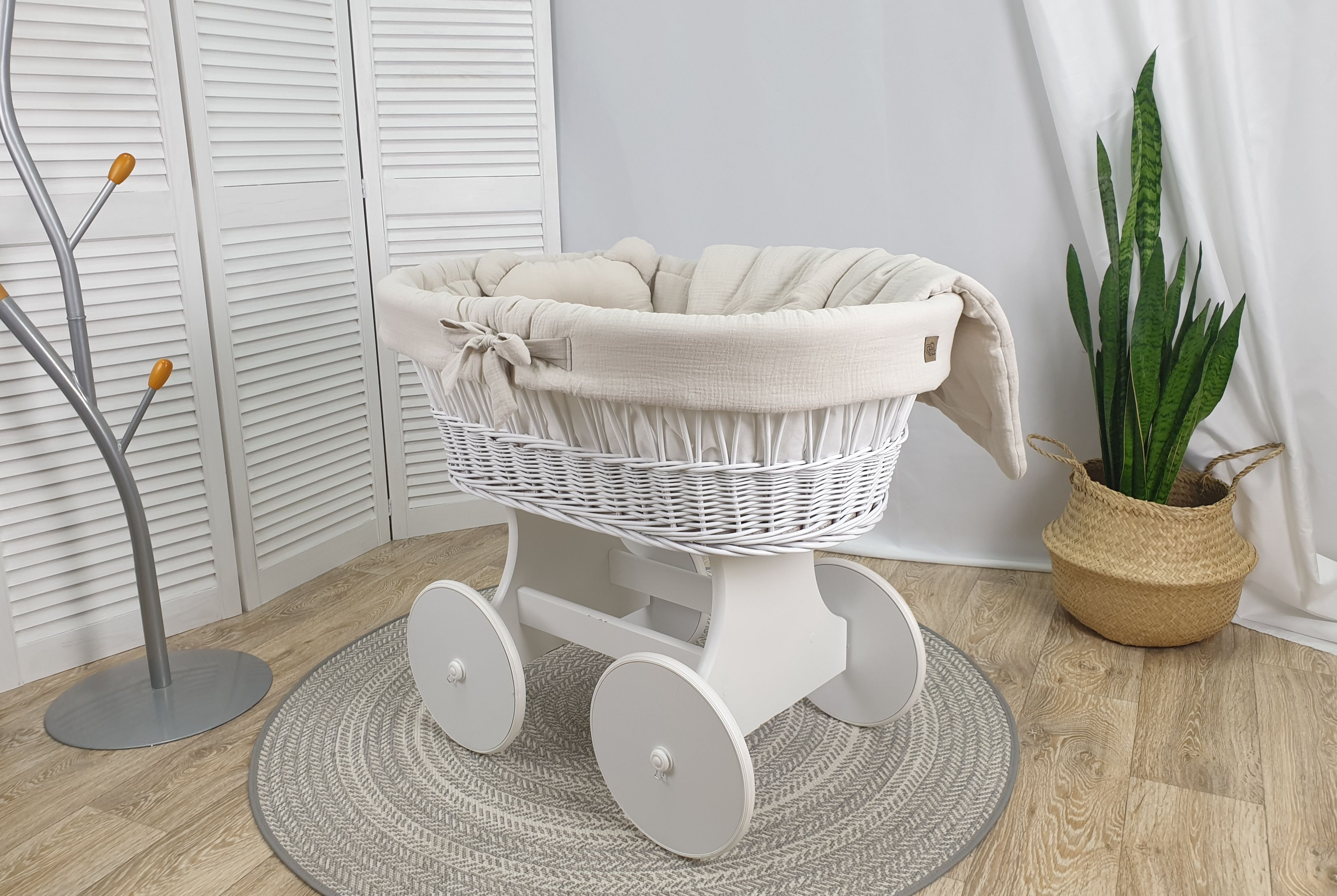 Stubenwagen ohne Himmel mit Bettwäsche Set Beige Musselin Serie BBEKO-MUS - Bild 2
