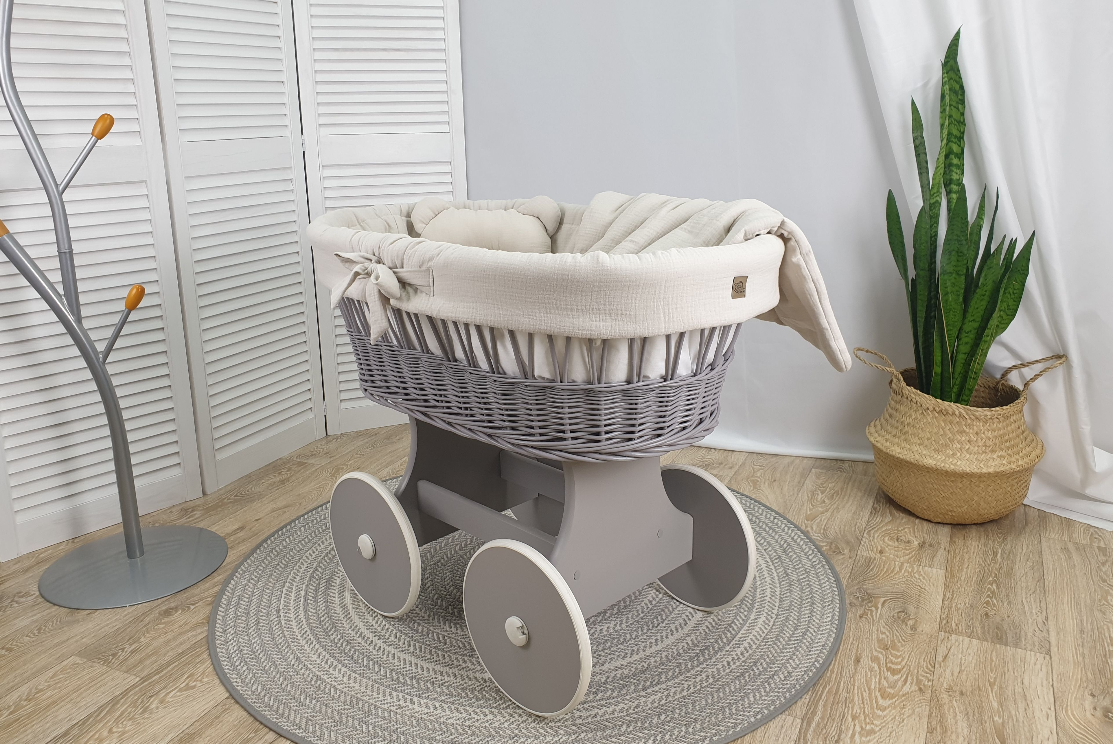 Stubenwagen ohne Himmel mit Bettwäsche Set Beige Musselin Serie GBEKO-MUS - Bild 2