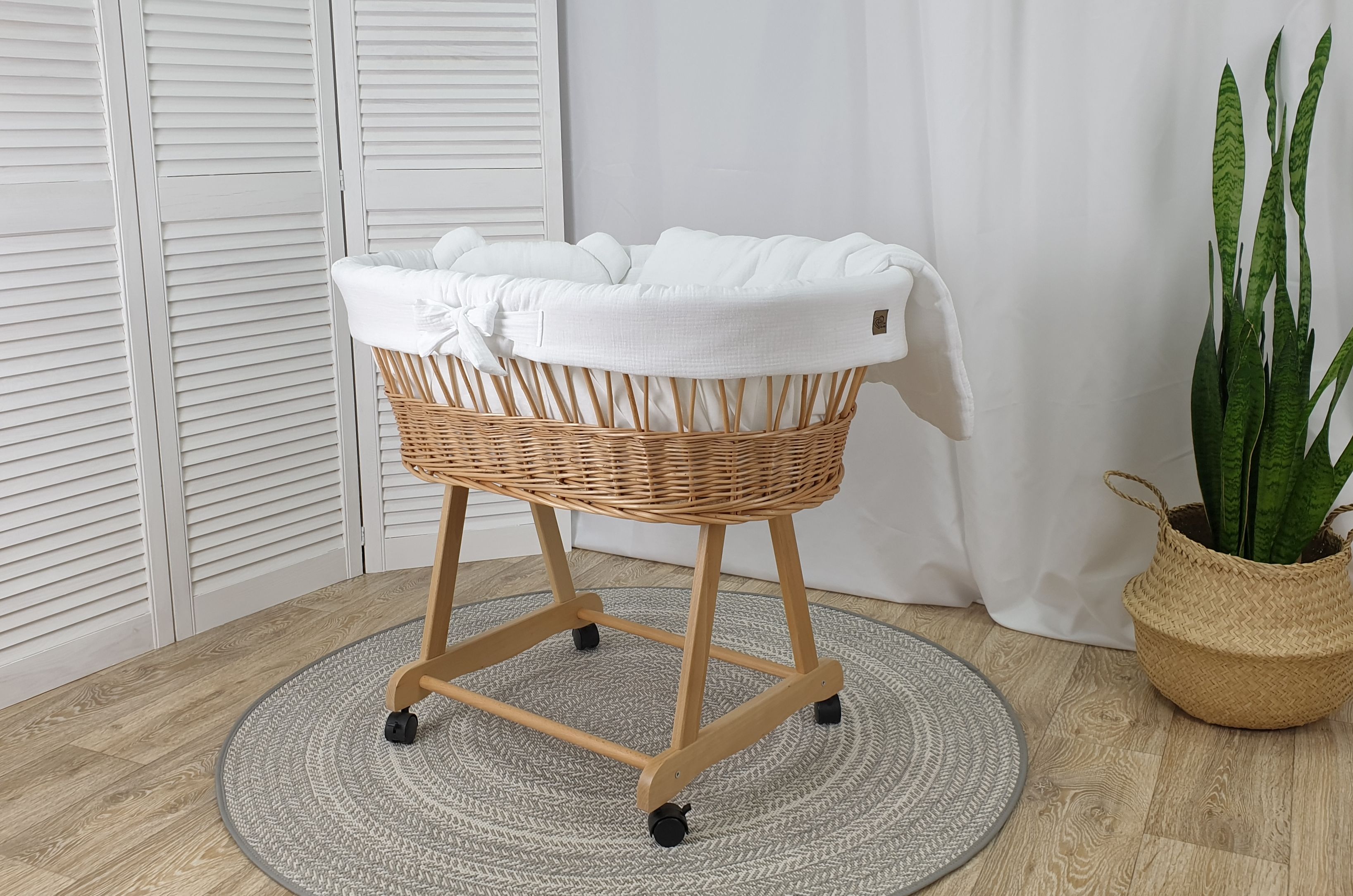 Stubenwagen ohne Himmel mit Bettwäsche Set Beige Musselin Serie NBE-MUS - Bild 2