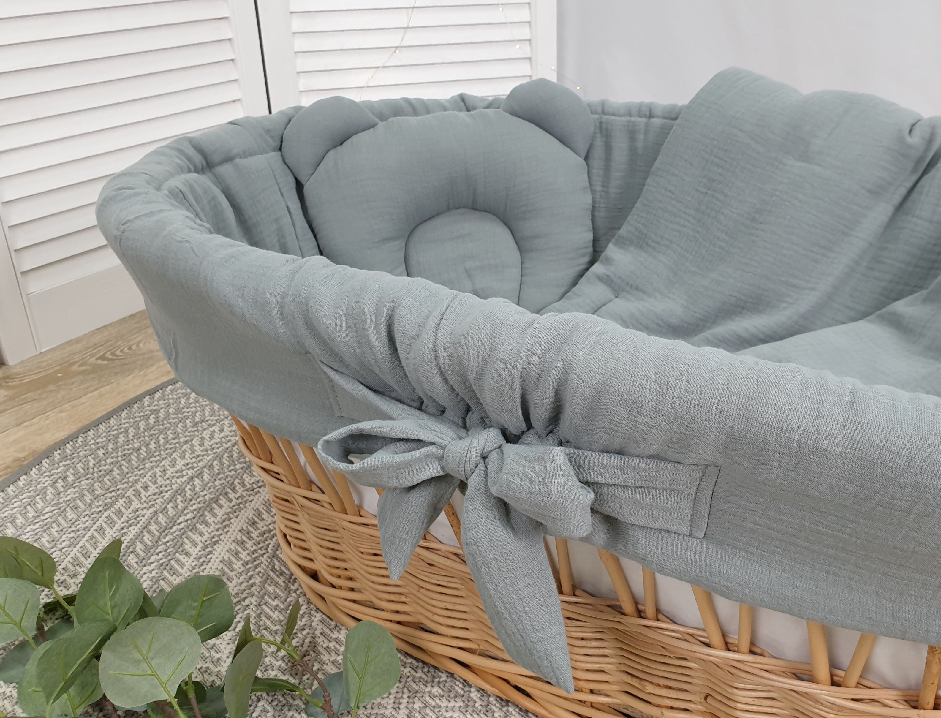 Stubenwagen ohne Himmel mit Bettwäsche Set Khaki Musselin - Bild 3