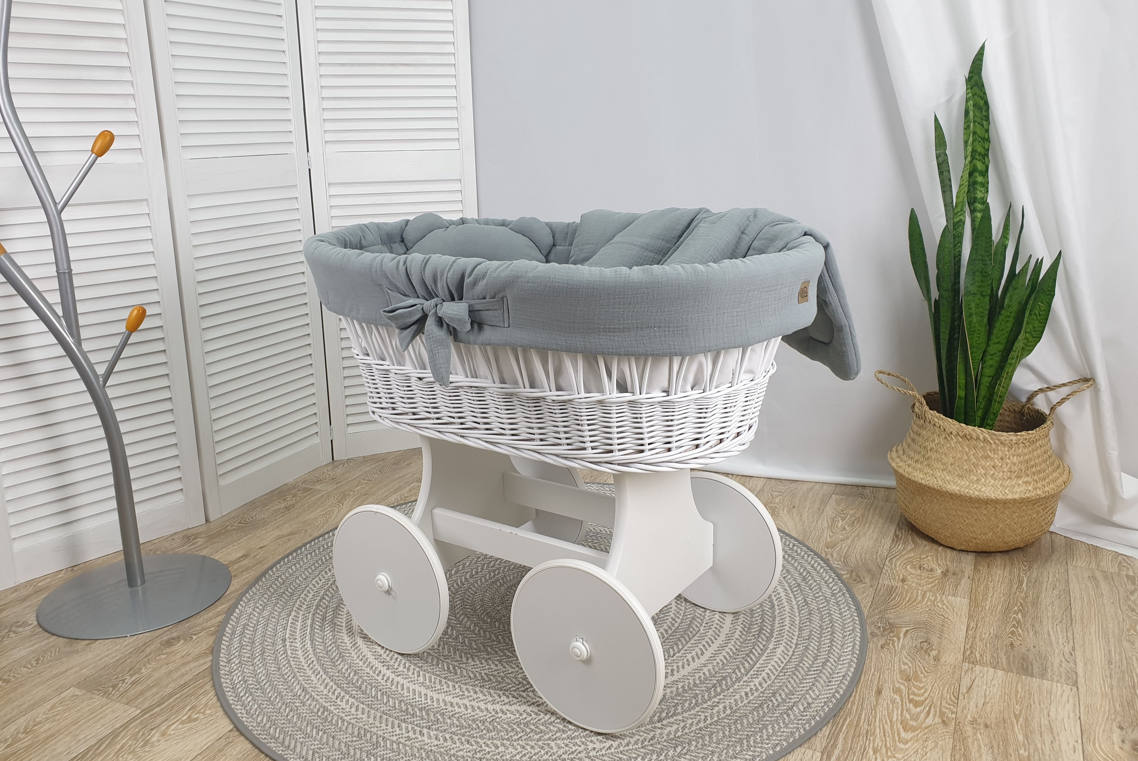 Stubenwagen ohne Himmel mit Bettwäsche Set Khaki Musselin Serie BKHKO-MUS - Bild 2